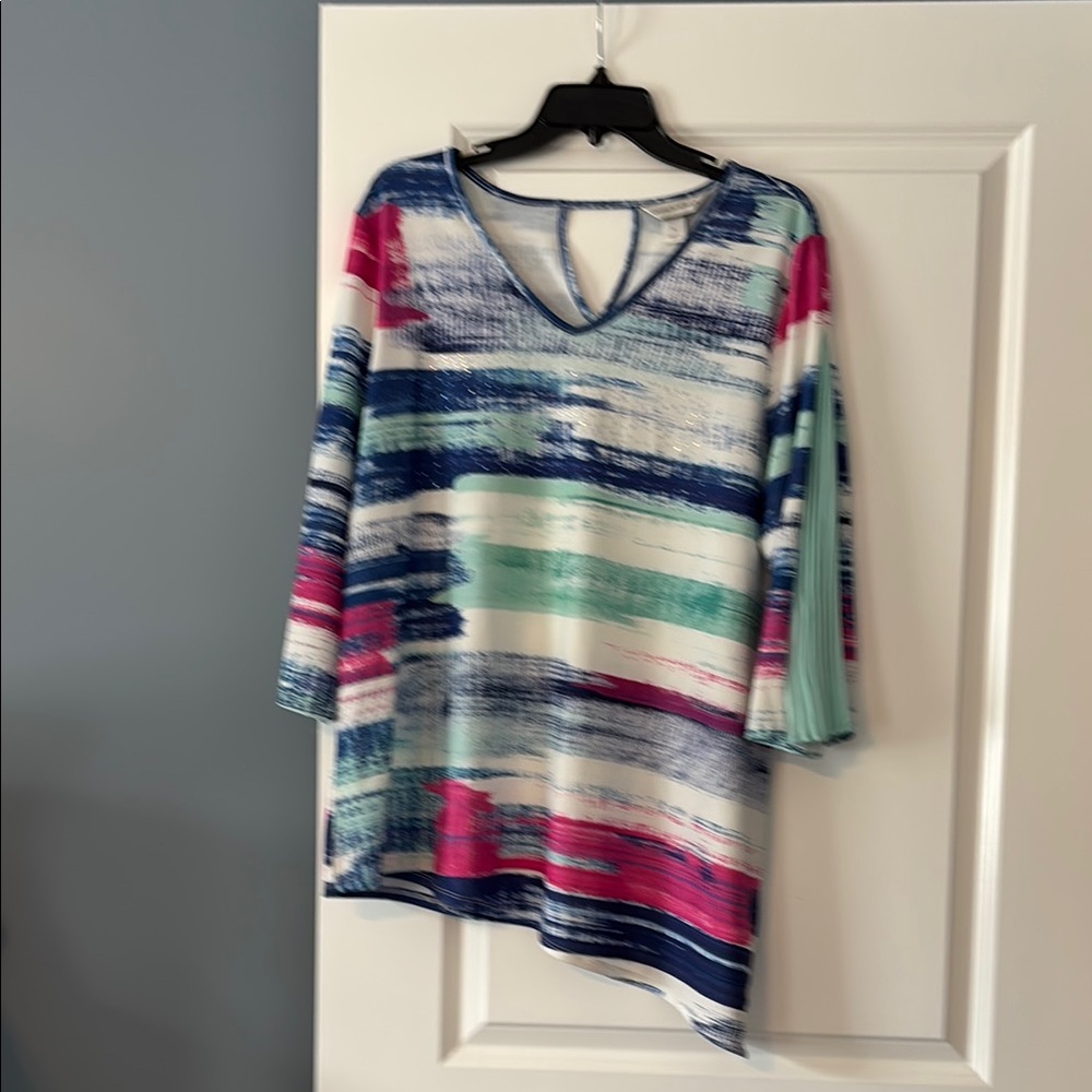 Christopher & Banks Blue Green Asymmetrical Blouse